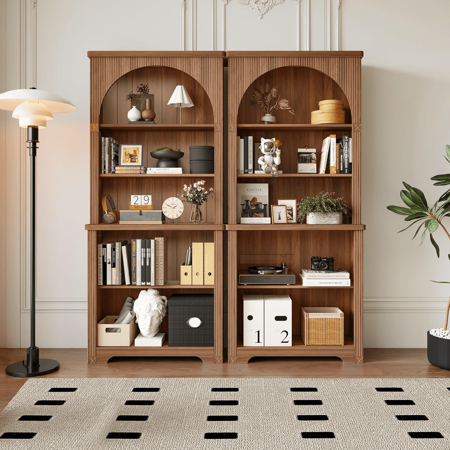 LEFHDA 2PCS 71" Tall Bookshelf, 5-Tier Bookshelf, Farmhouse Arched Bookcase, Open Display Storage Shelf Adjustable Bookshelf for Home Office, Living Room(Walunt)