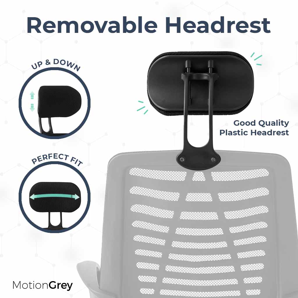 MotionGrey Stylish Ergonomic High Mesh Office Chair with Adjustable Head, Armrest & Lumbar Support - Basic