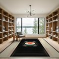 thumbnail image 2 of ODIKA 9'x12' Washable Area Rug Vinyl Record Spinning Disc Motif With Retro Soundwave Border Accents for Dining Room, Basement, Large Office, Non-Slip Chair-Friendly, 2 of 7