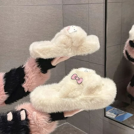 

Sanrio Cartoon Plush Slippers Hello Kitty Women Winter Home Warm Thick Sole Sandals Fashion Cute Sweet Girl Slippers Anti Slip
