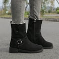 thumbnail image 4 of Puntoco Women Winter Boots Clearanc Women'S Shoes Minimalistic Solid Color Zipper Plush Warm Thick Heel Short Boots Black 6.5(38), 4 of 6