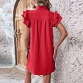 thumbnail image 5 of Ashirexll Flowy Dresses for Women, Womens Summer Dresses, Stand Collar Ruffle Short Sleeve Solid Color Loose Shift Pullover Dress, 5 of 6