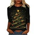 thumbnail image 2 of Xdegoge Sparkle Christmas Tops for Women 3/4 Sleeve Xmas Tree Print Crew Neck T Shirt Dressy Casual Holiday Blouses Tunic Funny Family Party Tee Shirts, 2 of 5