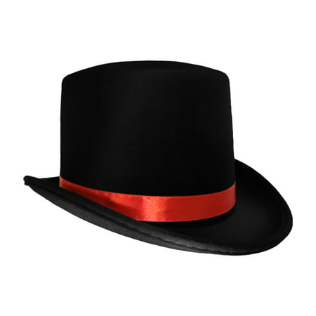 Black Top Hat With Red Band Caroler Snowman Ringmaster Mad Hatter Baron Costume
