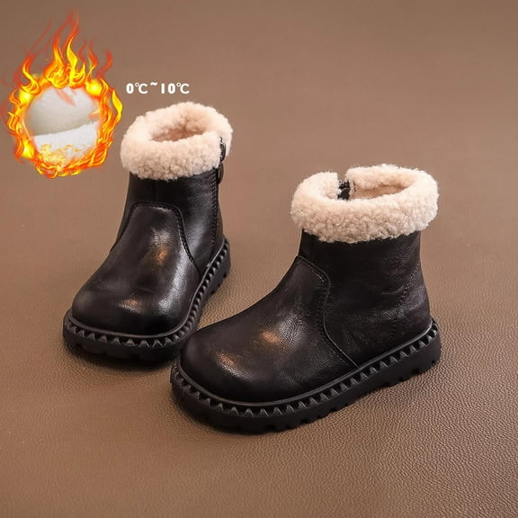 Bnwani Girls Boots Mid-Calf Short PU Leather Fleece Lined Warm British Boots 3-11 Years