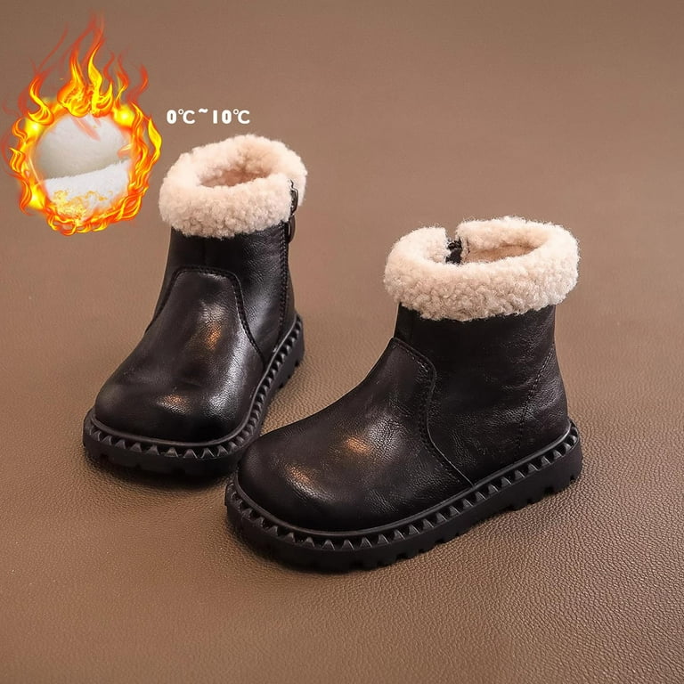 Naisibaby Girls Mid-Calf Boots, Low Heels Waterproof Non-Slip Zipper Winter Faux Fur Lined Ankle Shoes Black 11.5(Little Kids), Girl's