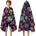 thumbnail image 3 of Colorful Psychedelic Mushroom Black Pattern Hooded Bath Towel，50"x30" for Ages 3 To 12 Kids, Quick Dry Lightweight Soft Microfiber Hood Beach Towel Cover Up for Kids, 3 of 7