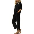 thumbnail image 2 of Women's Cotton Linen Shirt & Pants Set - Long Sleeve Solid Color Casual Suit, S, Black, 2 of 9
