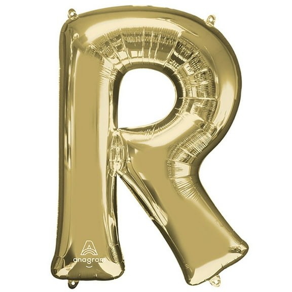34 inch Letter R - Anagram - White Gold Foil Mylar Balloon - Party Supplies Decorations