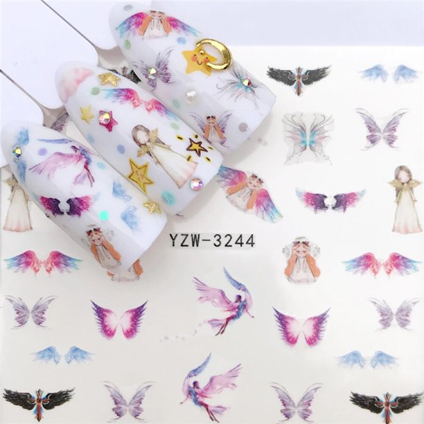 pegatinas para uñas decoracion de uñas pegatina semipermanentes Deslizadores de invierno, pegatinas de alce, Lobo, Animal, figura de transferencia artística, mariposas, marca de agua, deslizador de ag