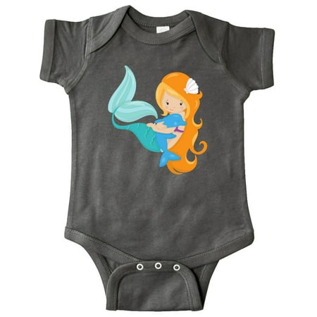 

Inktastic Mermaid And Dolphin Mermaid With Orange Hair Gift Baby Girl Bodysuit