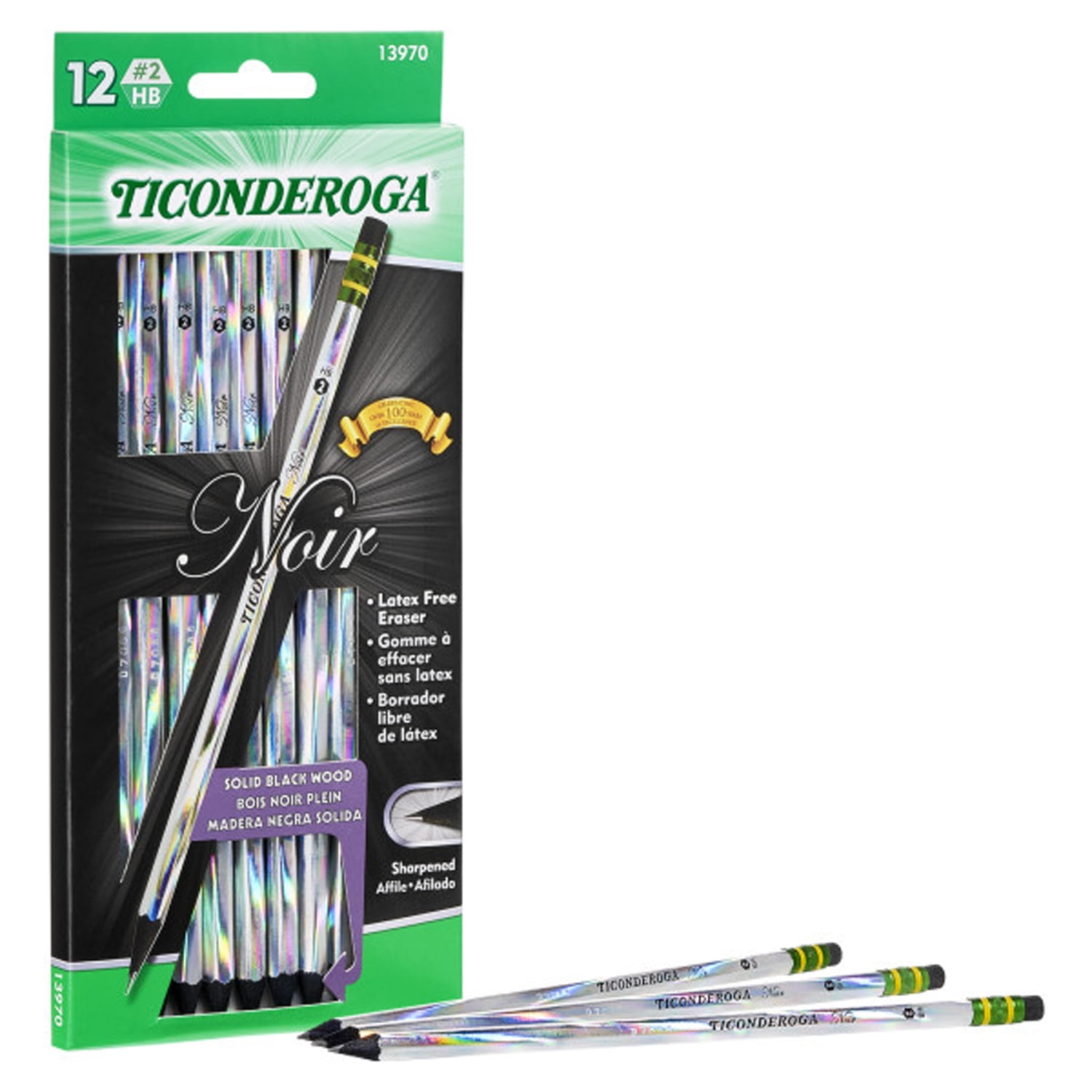 Ticonderoga Holo-Foil Black Wood #2 Noir Pencils (12 Count, 3 Pack) - School & Office Supplies