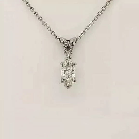 1Ct Marquise Cut Lab-Created Diamond Women's Pendant 14K White Gold Plated
