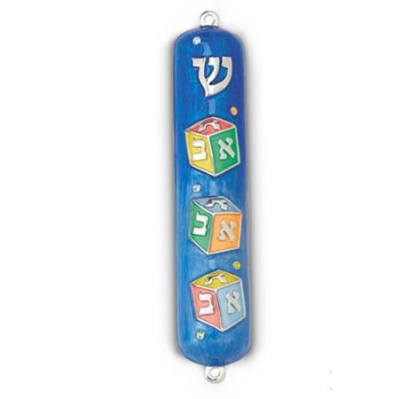 Rite Lite MZE-5-B Blue Blocks Enameled Mezuzah with Rhinestones - 5 in.