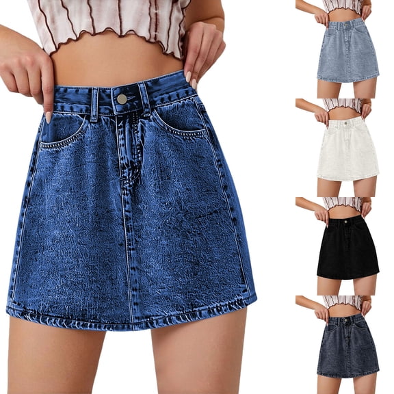 SEMPAI Womens Summer Mini Denim Skort High Waisted A-Line Stretchy Jean Skirts Trendy Casual Denim Shorts with Pockets