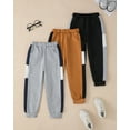 thumbnail image 3 of Toddler Boys Clothes Boys Pants Toddler Kids Boys Sweatpants 3 Pack Elastic Waist Joggers Color-blocked Pants 2T 3T 4T 5T Size 6 7 Black Gray Brown, 3 of 8