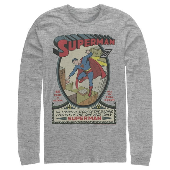 Men's Superman Vintage Daring Exploits Cover  Long Sleeve Shirt Athletic Heather Medium