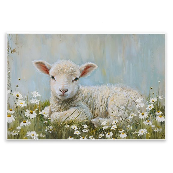 Stupell Industries Lamb Resting in Meadow Animals & Insects Painting Unframed Art Print Wall Art, 15 x 10