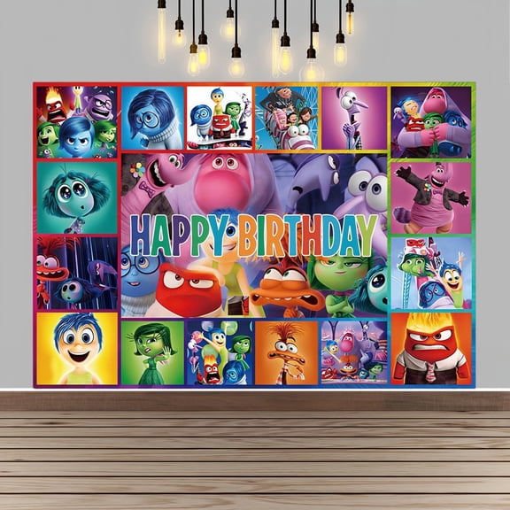 5×3Ft Colorful Emotion Character Birthday Backdrop, Polyester Happy Birthday Banner for Themed Party Photography Decorations