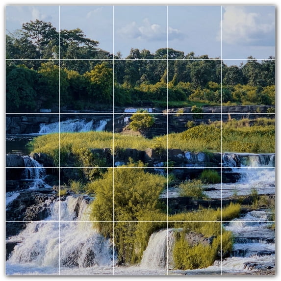 Picture-Tiles.com: Waterfalls Ceramic Tile Wall Mural WAL501096-55S. 21.25"W x 21.25"H using (25) 4.25" x 4.25" Ceramic Tiles-Satin Finish