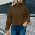 thumbnail image 2 of Horkkom Winter Coats for Women Fuzzy Fleece Jacket Full Zipper Cropped Coat Solid Color Casual Coat Long Sleeve Warm Outwear with Pockets, 2 of 7