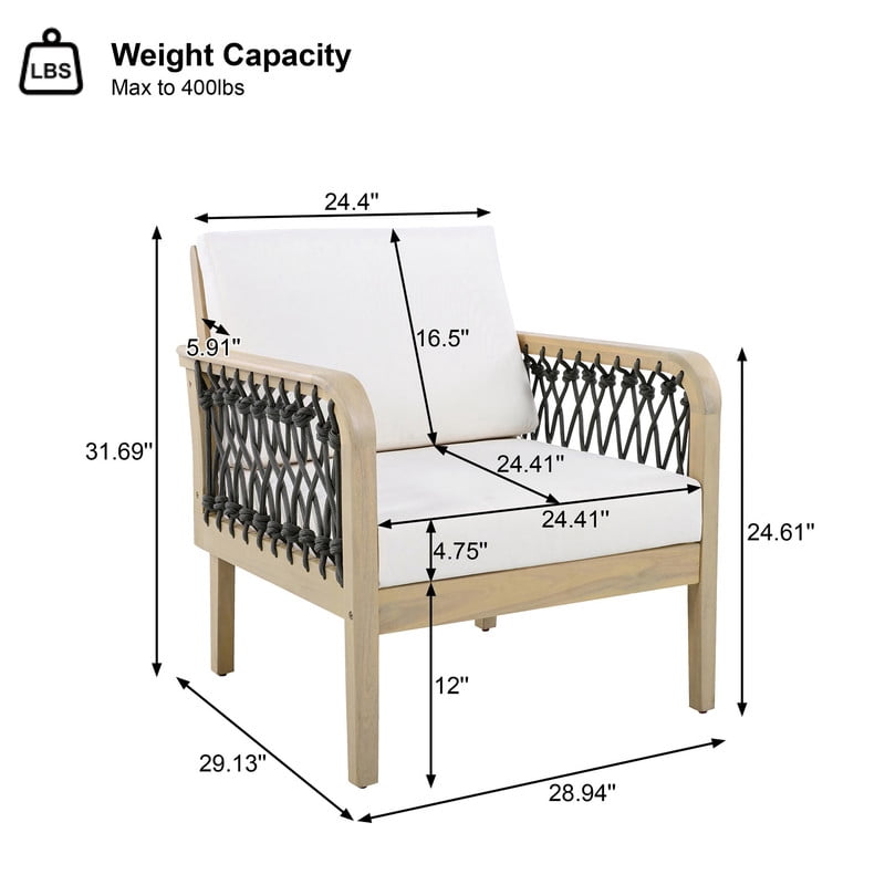 4-Piece Outdoor Acacia Wood Sectional Sofa Set, Patio All-Weather Conversation Chat Set with Woven Rope Armrests & Removable Cushions