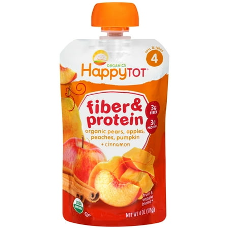 HappyTot Fiber & Protein Organic Pears Apples Peaches Pumpkin with Cinnamon Baby Food Pouch - 4oz