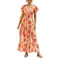 thumbnail image 1 of Vestido de mujer con volantes, estampado floral, corbata, cintura, vestido imperio, cuello en V Irfora Vestido de mujer, 1 of 7