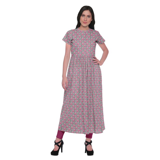 Moomaya Robe Kurti Longue Indienne Imprimée en Coton Tunique Robes pour Femmes