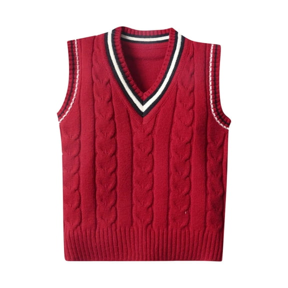KHONTS Kids V-Neck Sleeveless Sweater Vest Baby Boys Girls Waistcoat Knit Sweater Vest for Spring Autumn Winter,Sizes 1-10 Years Red 90
