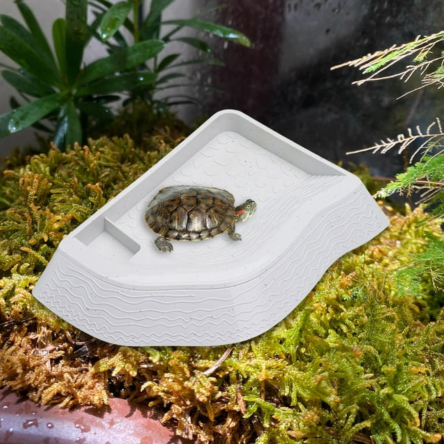 Piscina para tortugas, comedero para tortugas con rampa, extraíble, plato de comida paisajístico, cuenco de agua para tortugas, geckos, serpientes y