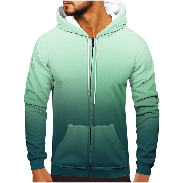Sudadera con capucha para hombre, informal, a la moda, con cremallera, estampado degradado, manga larga, sudadera con capucha, blusa de poliéster para hombre