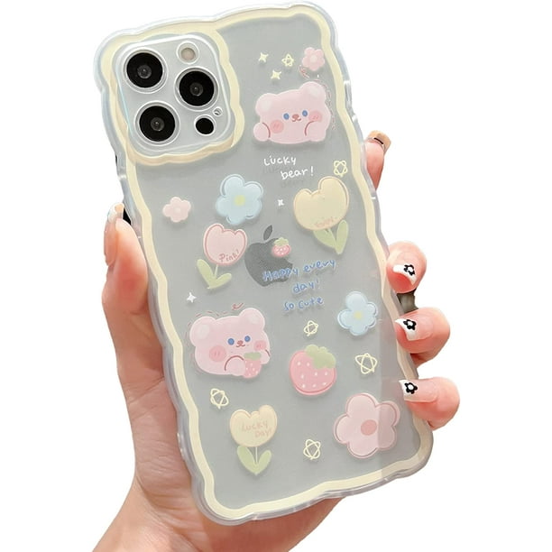 Compatible con iPhone 13 Pro Max Funda con diseño de mariposa floral de dibujos animados lindo para mujeres y niñas Estética Kawaii Funda delgada suave de TPU transparente para iPhone 13 Pro Max 6.7