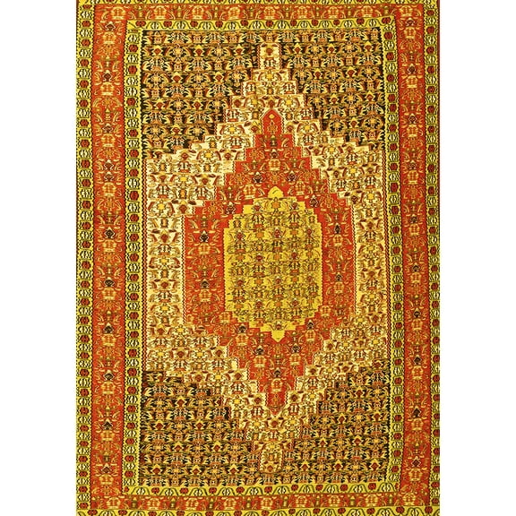 Ahgly Company Machine Washable Indoor Rectangle Persian Yellow Traditional Area Rugs, 5' x 7'