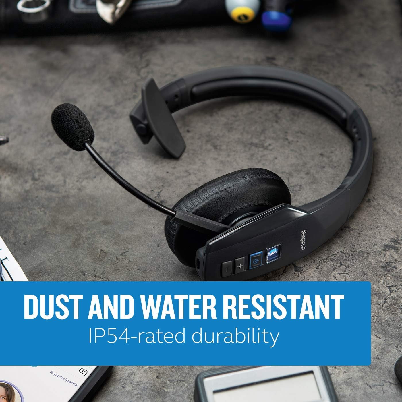 BlueParrott, R-204270-B, B450-XT, Noise Cancelling Trucker Bluetooth Headset, hands-free headset features a long wireless range of 300 feet/100 meters Plus, Black, 1, 1, 1