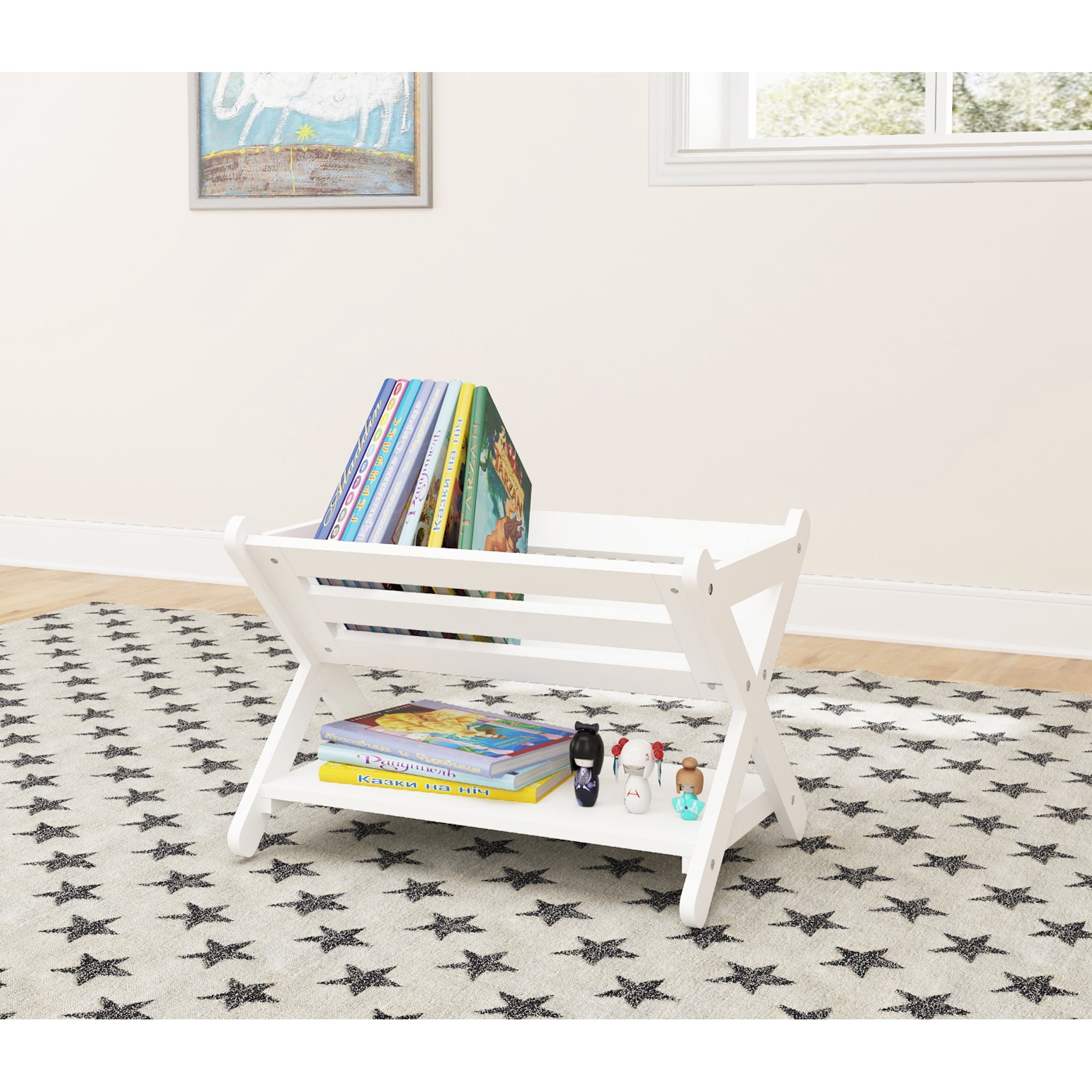 UTEX Kids' Book Caddy with Shelf, Kids Bookcase Storage with Shelf, Kids Book Storage Organizer for Toddlers, Kids, White (White)