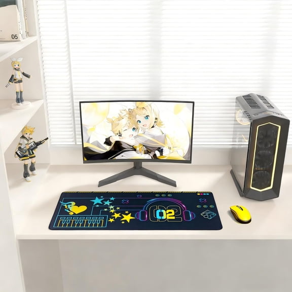 Mouse Mat Collaboration Series Kagamine Rin & Len, 35.4x15.7 Inch Extended Gaming Desk Pad, Non-Slip Rubber Base