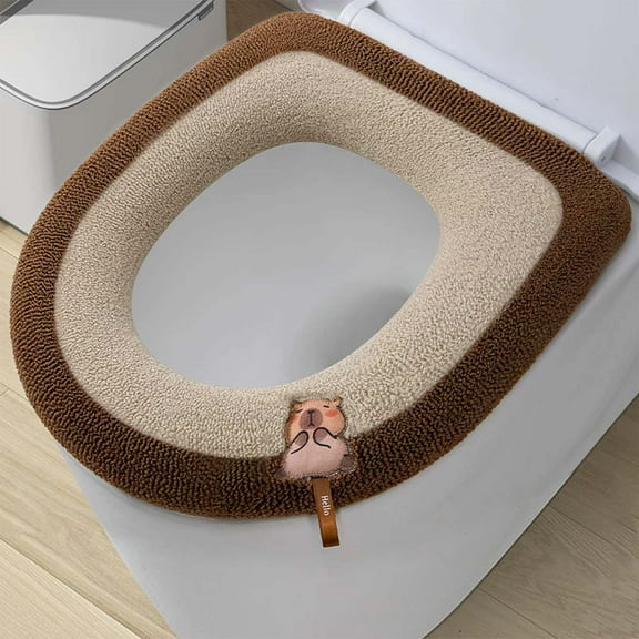 Toilet Seat Soft Cushion Household Toilet Seat Thickened With Handle Winter Toilet Ring Washable Sets Wear Knitted Toilet Seat