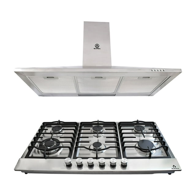 Combo Parrilla de Acero Inoxidable SUPRA ALBEROBELLO 6 Quemadores Campana Extractora 90 cm
