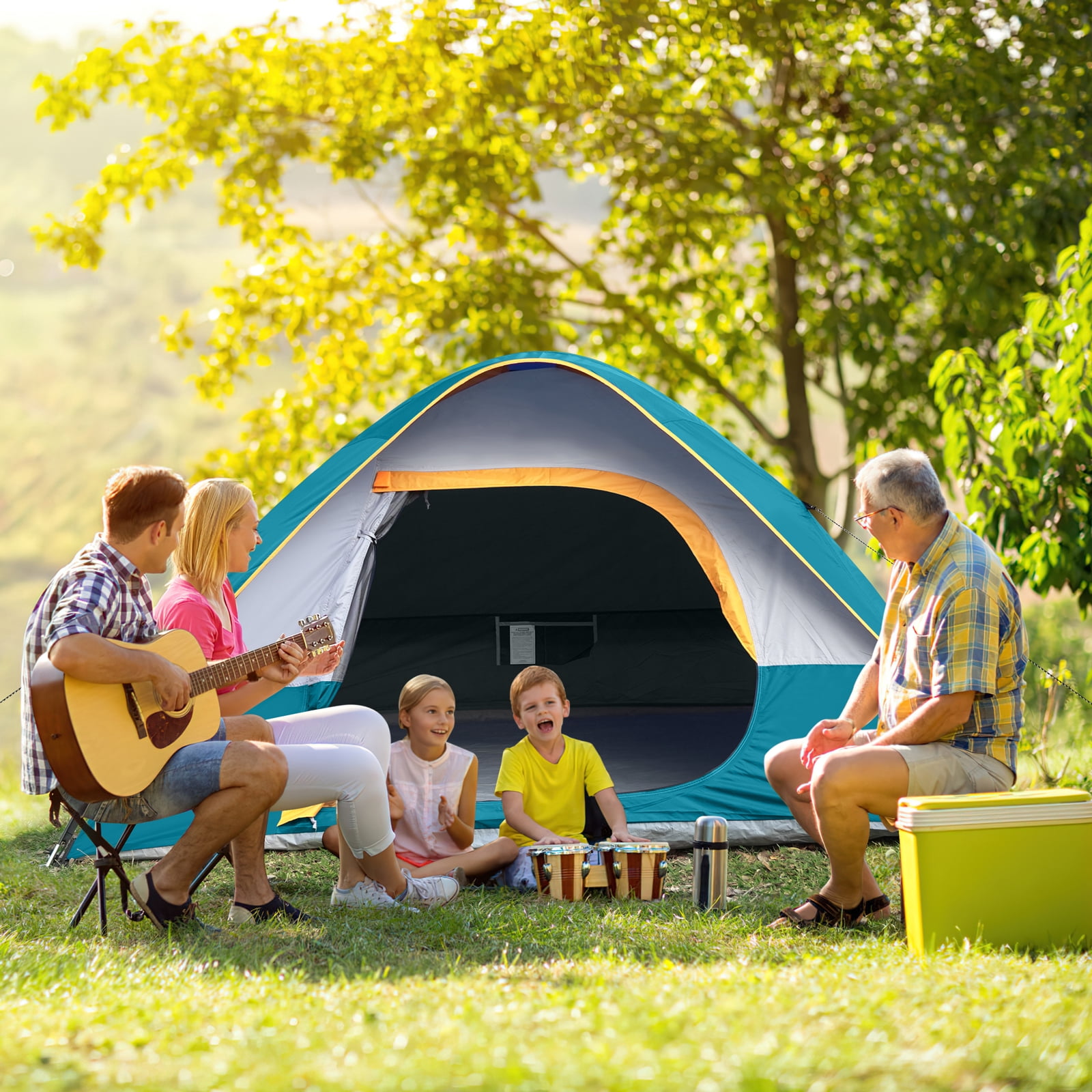 Camping Tent 4 Person, Waterproof Windproof Tent with Rainfly Easy Set up-Portable Dome Tents for Camping, Ocean Blue