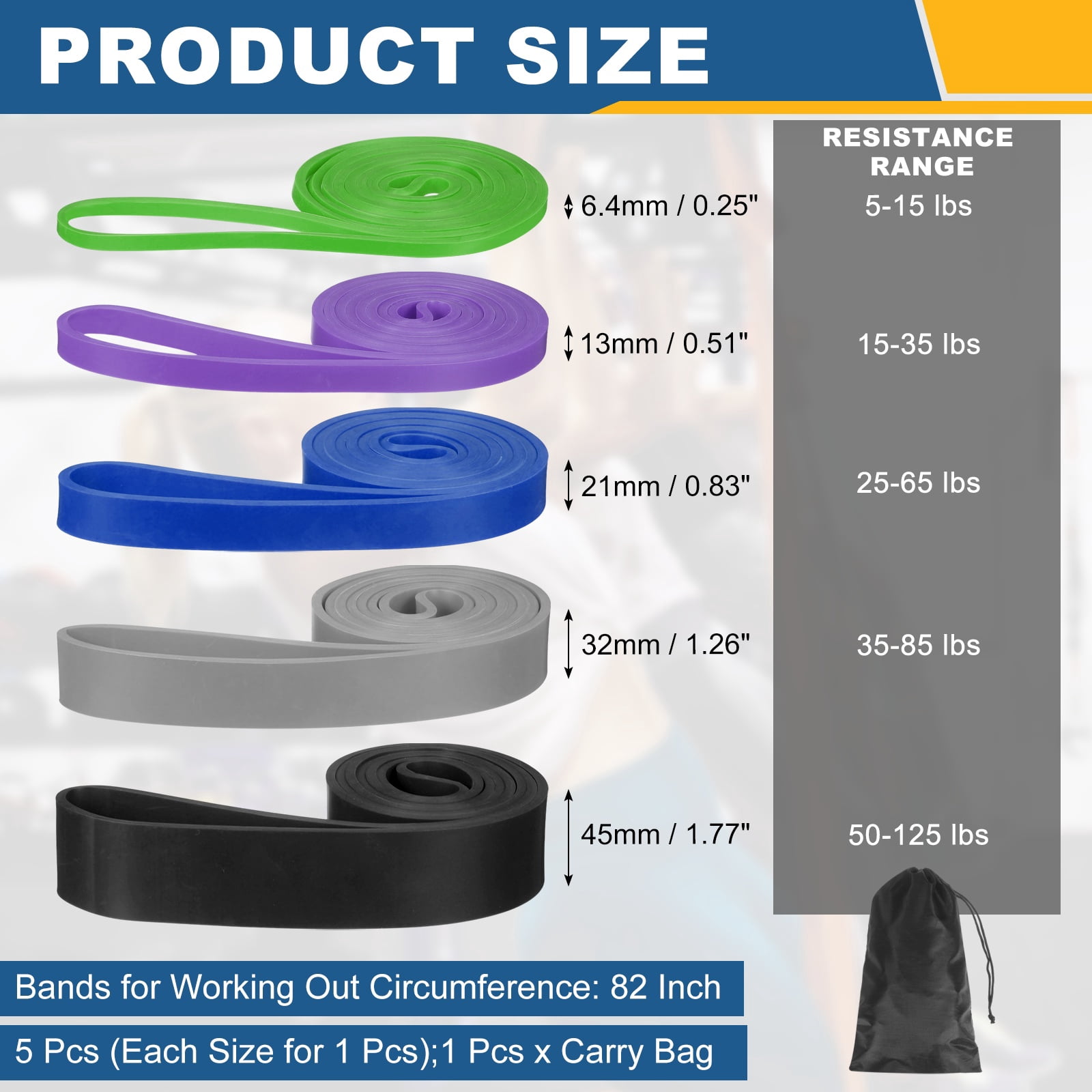 Uxcell Resistance Bands for Working Out, 5 Levels Pull Up Assistance Bands with Carry Bag 5 Pcs & 5 Color -Fitting for (Home/Gym)
