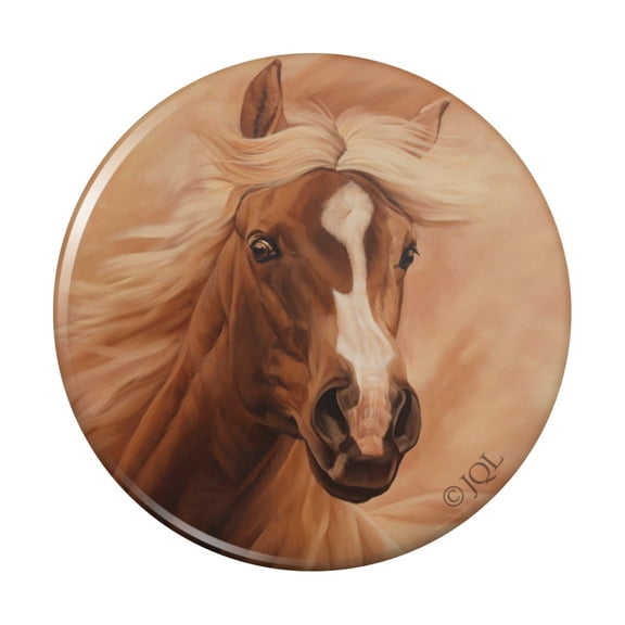 Horse Portrait Peach Pinback Button Pin