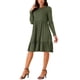 thumbnail image 4 of Vestido casual babydoll de INSPIRE CHIC para mujer con bolsillos, manga larga, cuello redondo, con volantes, vestido fluido en línea A, verde militar S, 4 of 5