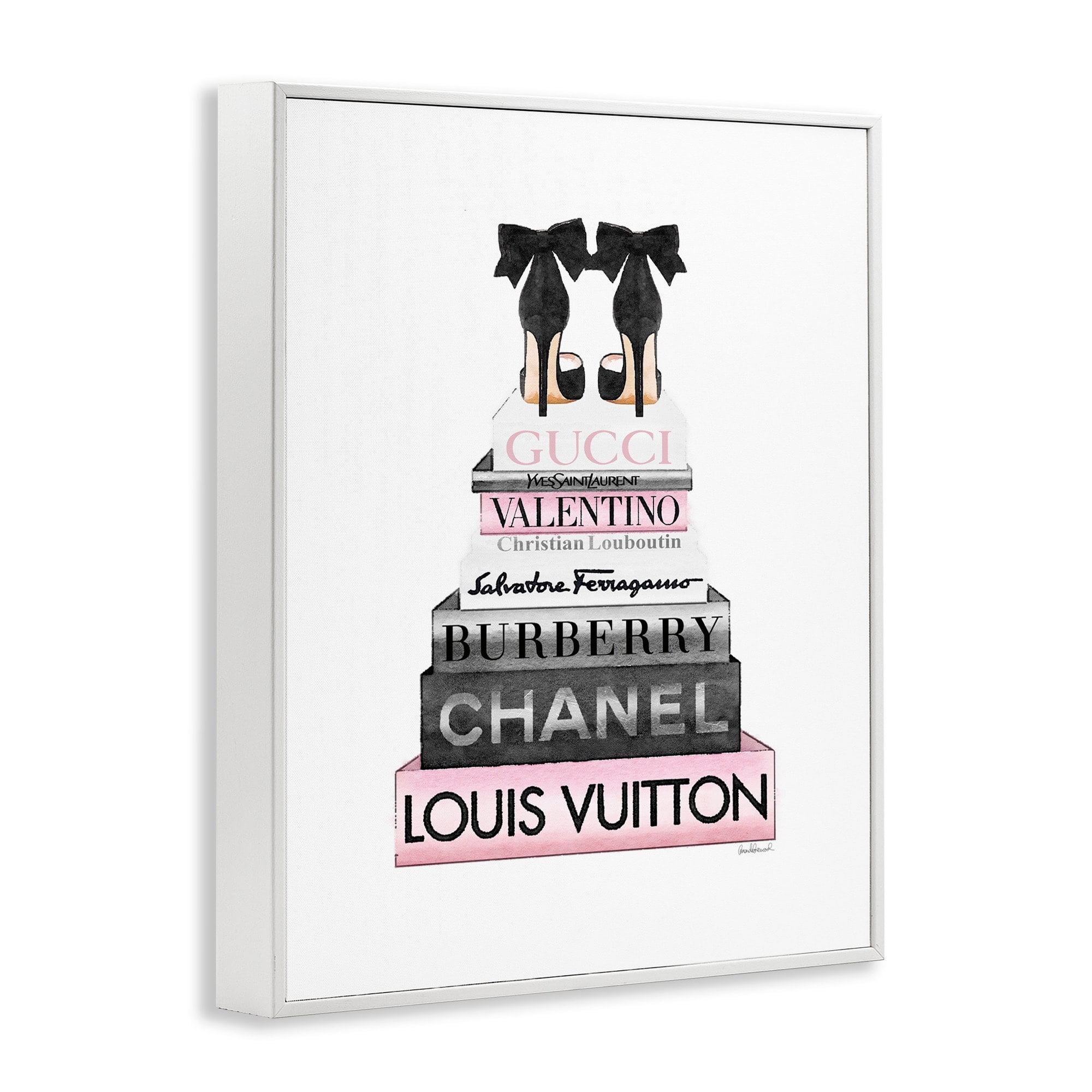 Stupell Industries Black Heels Pink Bookstack Glam Fashion Design, 24 x 30,Design by Amanda Greenwood