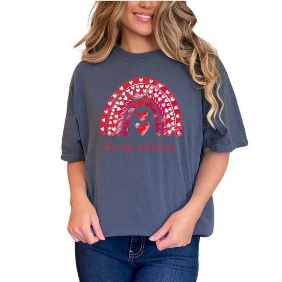 Be My Valentine Tshirt, Cute Heart Rainbow Graphic Tee, Valentines Day Shirt, Love Themed TShirt, Romantic Gift Idea, Casual Wear, Denim Comfort Colors T-Shirt, Small