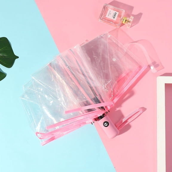 NAMZI Clear Transparent Folding Auto Open Auto Close Umbrella Rainy(Pink)
