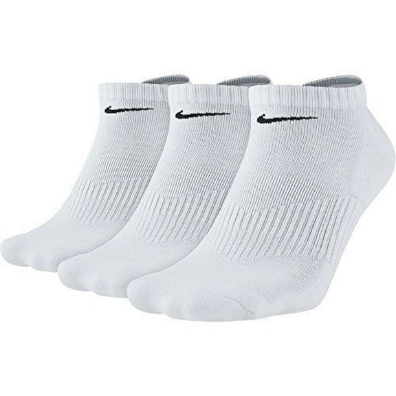 NIKE Unisex Performance Cushion No-Show Training Socks (3 Pairs), White/Black, Large