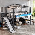 thumbnail image 3 of Bellemave Full Size Loft Bed with Slide and Staircase, Metal Loft Beds with USB Port and LED Light, House Bed Frame with Storage and Play Space (Full,Pink), 3 of 9