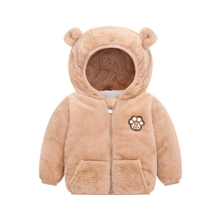 Kids Baby Boys Girls Winter Fleece Coat Clearance Sale Baby Kids Boys Girls Fleece Hoodie Fall Winter Hooded Jacket Solid Coat Tops Khaki 0 6 Months Walmart