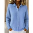 thumbnail image 6 of Women Lapel Shirt Full Front Single Row Button Long Sleeve Loose Fit Knit Cardigan Sweater L, 6 of 7